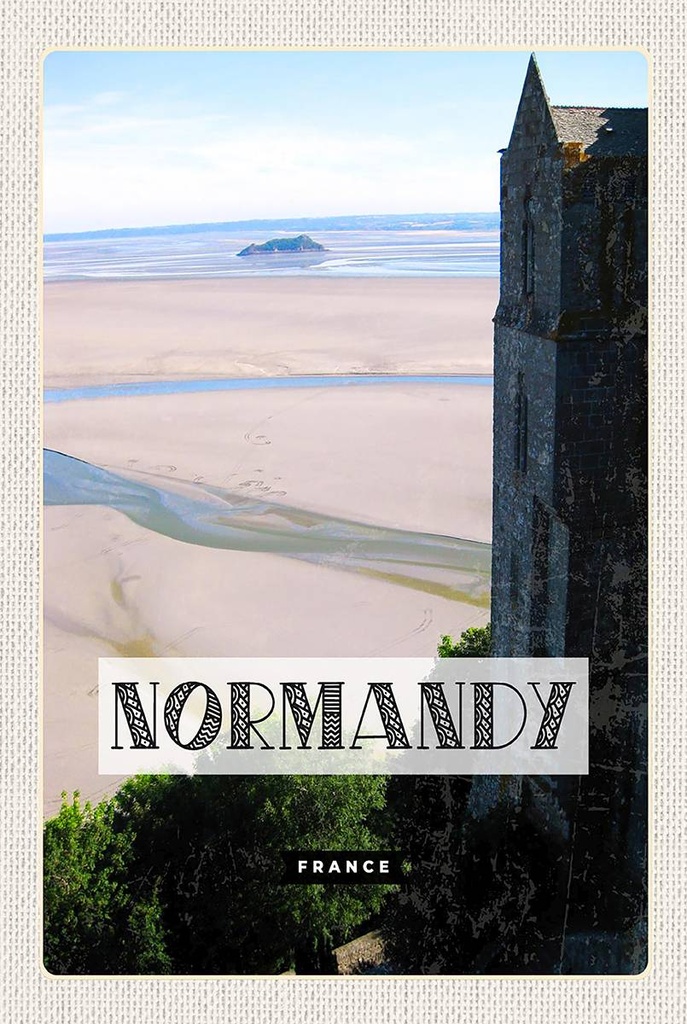 Holzschild 18x12 cm Normandie France Meer Sand Poster Bildmotiv Reisemotiv Abenteuer Reisen