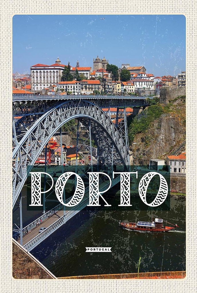 Holzschild 18x12 cm Porto Portugal Reisen Brücke Ponte Dom Luís I Bildmotiv Reisemotiv Abenteuer