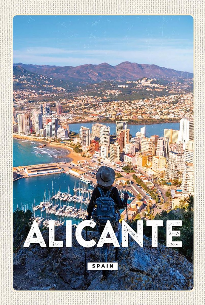 Holzschild 18x12 cm Alicante Spain Panorama Bild Bildmotiv Reisemotiv Abenteuer Reisen