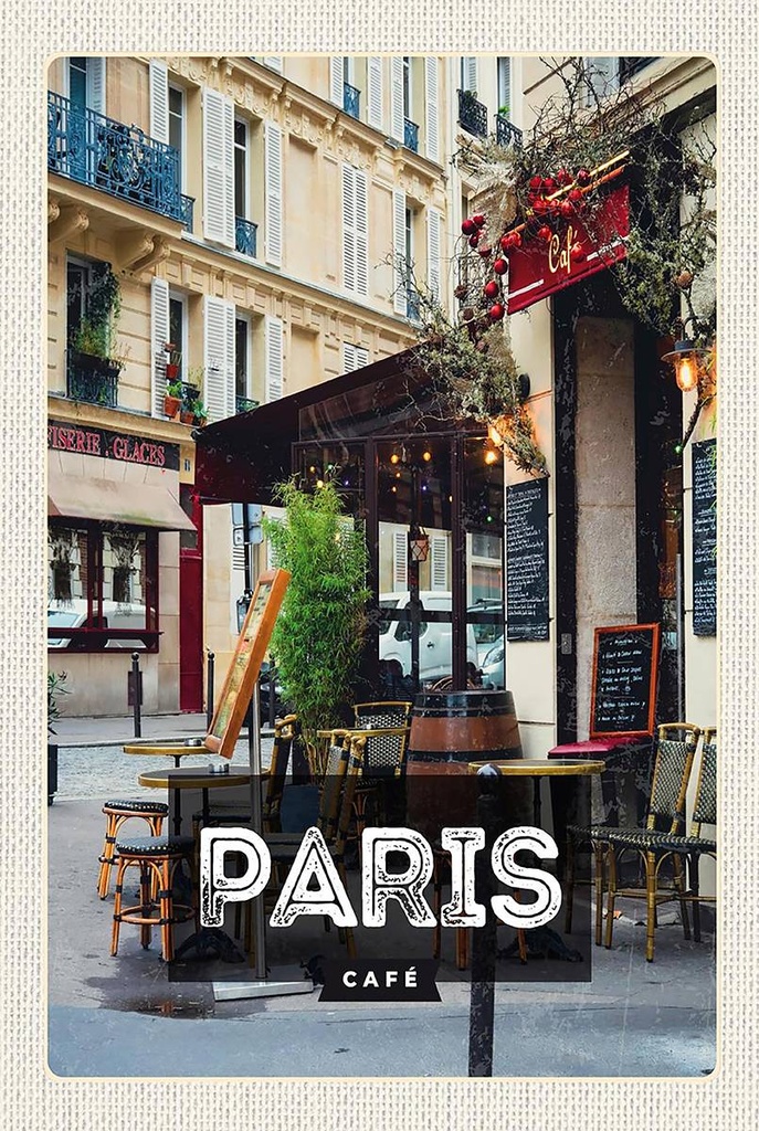 Holzschild 18x12 cm Paris Cafe Reiseziel Poster Geschenk Bildmotiv Reisemotiv Abenteuer Reisen