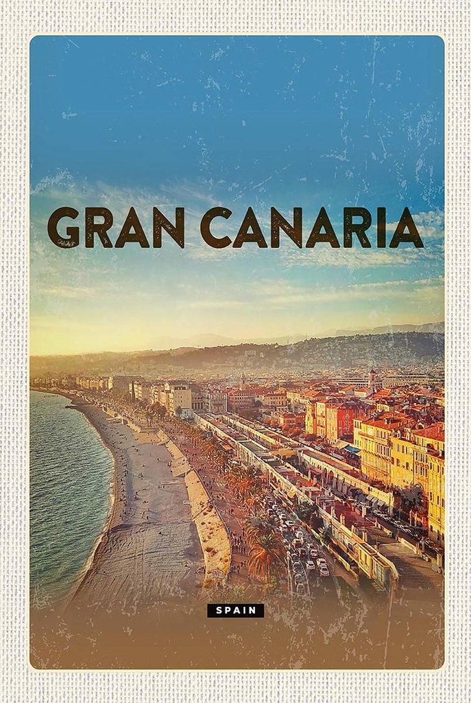 Holzschild 18x12 cm Gran Canaria Spain Panoramablick Meer Bildmotiv Reisemotiv Abenteuer Reisen