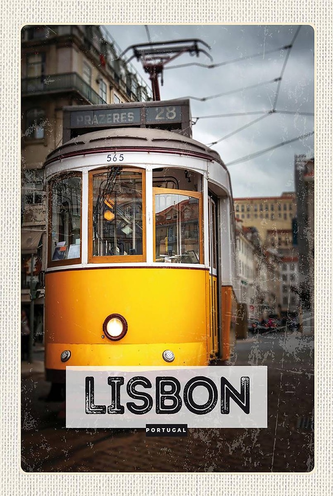 Holzschild 18x12 cm Lisbon Portugal Straßenbahn 28 Bildmotiv Reisemotiv Abenteuer Reisen