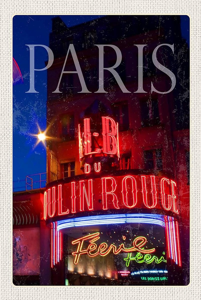 Holzschild 18x12 cm Paris Moulin Rouge Varieté Bildmotiv Reisemotiv Abenteuer Reisen