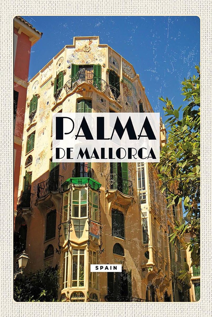 Holzschild 18x12 cm Palma de Mallorca Spain Altstadt Bildmotiv Reisemotiv Abenteuer Reisen