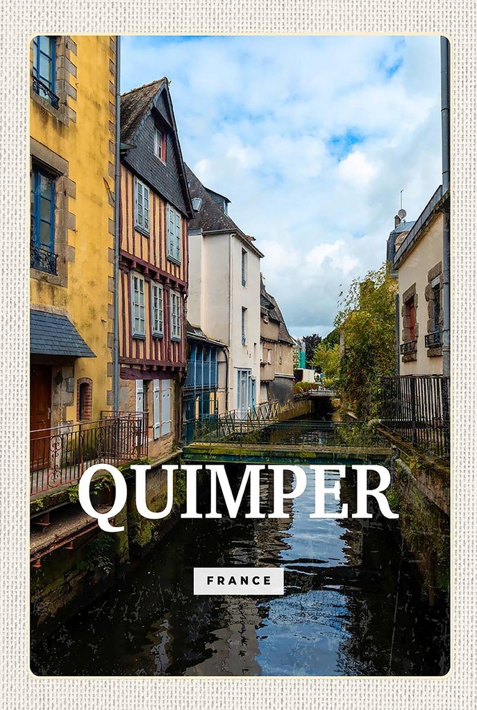 Holzschild 18x12 cm Quimper France Altstadt Fluss Geschenk Bildmotiv Reisemotiv Abenteuer Reisen
