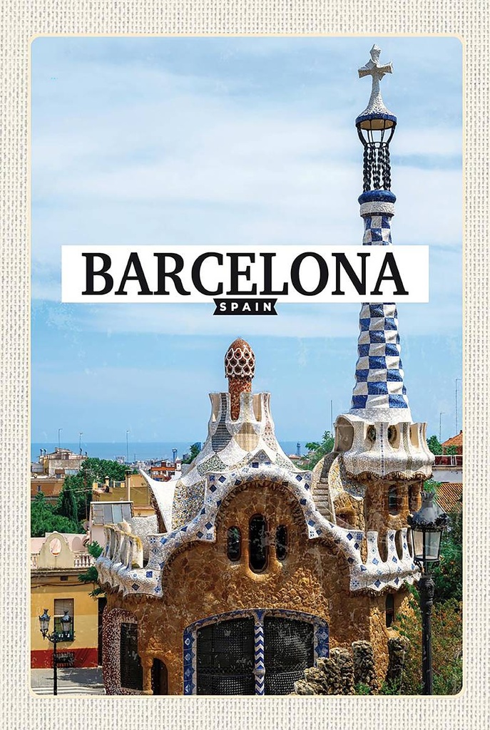 Holzschild 18x12 cm Barcelona Spainsort Meer Bildmotiv Reisemotiv Abenteuer Reisen