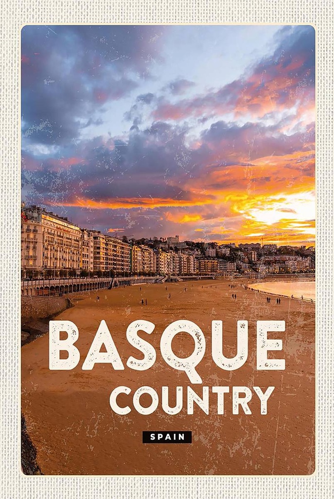 Holzschild 18x12 cm Basque Country Spain Sonnenuntergang Bildmotiv Reisemotiv Abenteuer Reisen