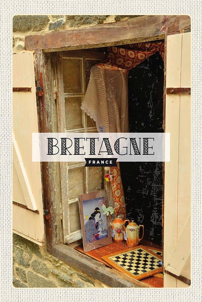 Holzschild 18x12 cm Bretagne France Retro Kunst Reiseziel Bildmotiv Reisemotiv Abenteuer Reisen