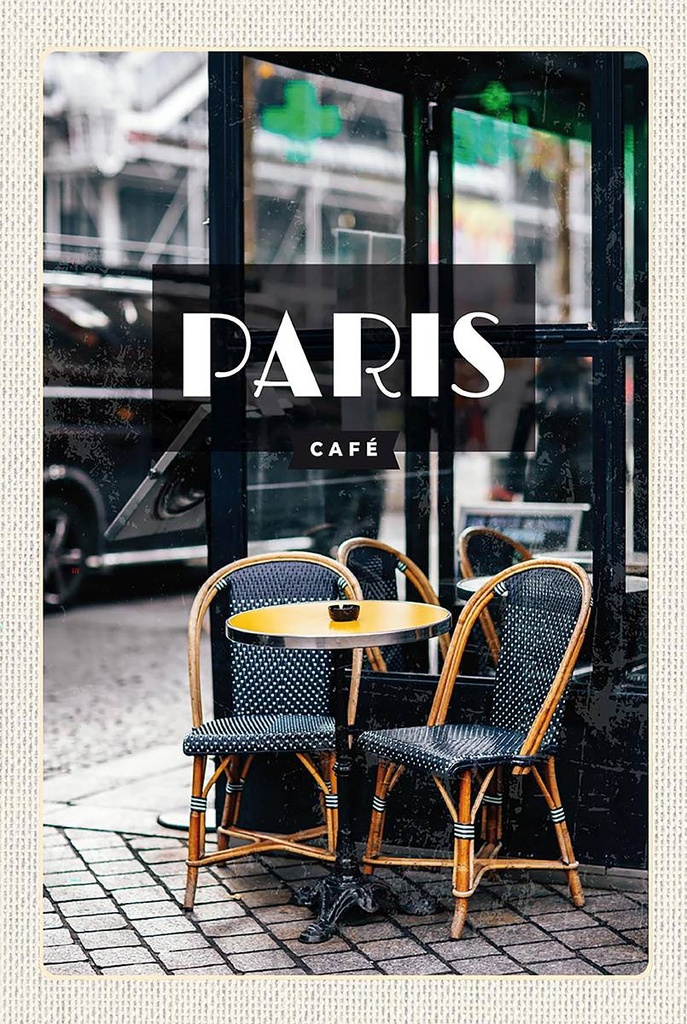 Holzschild 18x12 cm Paris Cafe Retro Reiseziel Poster Bildmotiv Reisemotiv Abenteuer Reisen