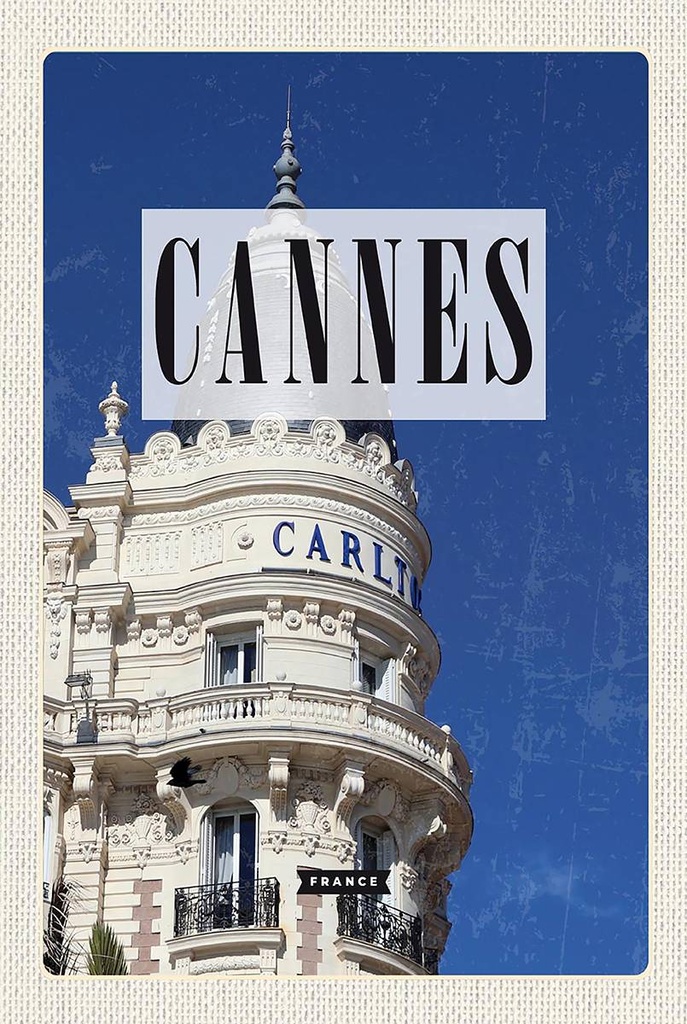 Holzschild 18x12 cm Cannes France Carlton Hotel Geschenk Bildmotiv Reisemotiv Abenteuer Reisen