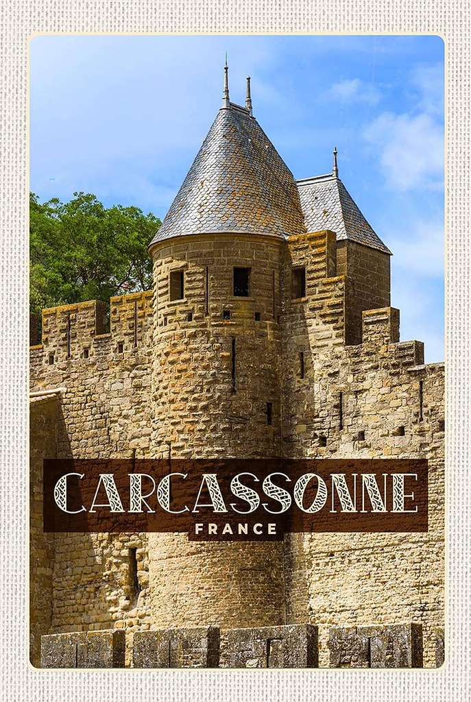 Holzschild 18x12 cm Carcassonne Franca Weltkulturerbe Bildmotiv Reisemotiv Abenteuer Reisen