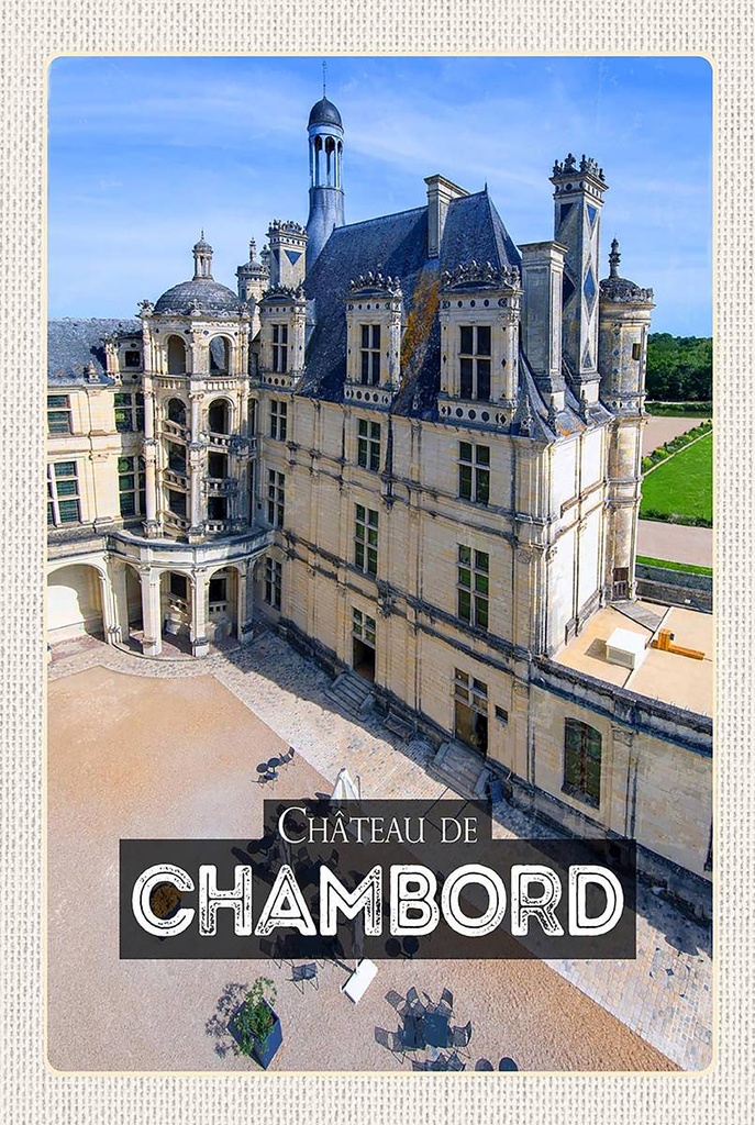 Holzschild 18x12 cm Château de Chambord Schloss Geschenk Bildmotiv Reisemotiv Abenteuer Reisen