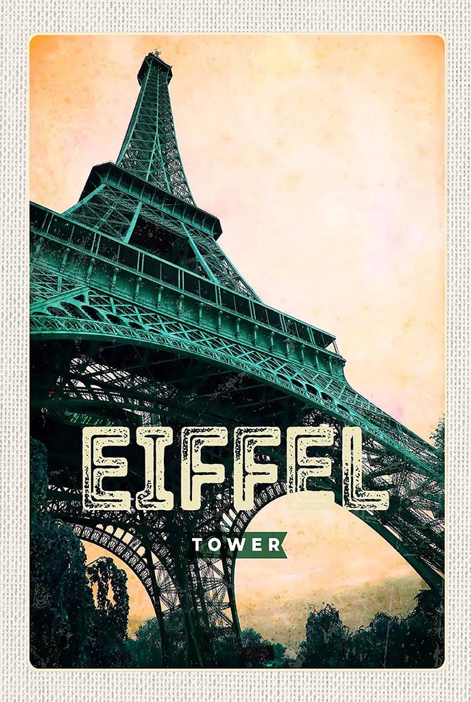 Holzschild 18x12 cm Eiffel Tower Retro Bild Reiseziel Bildmotiv Reisemotiv Abenteuer Reisen