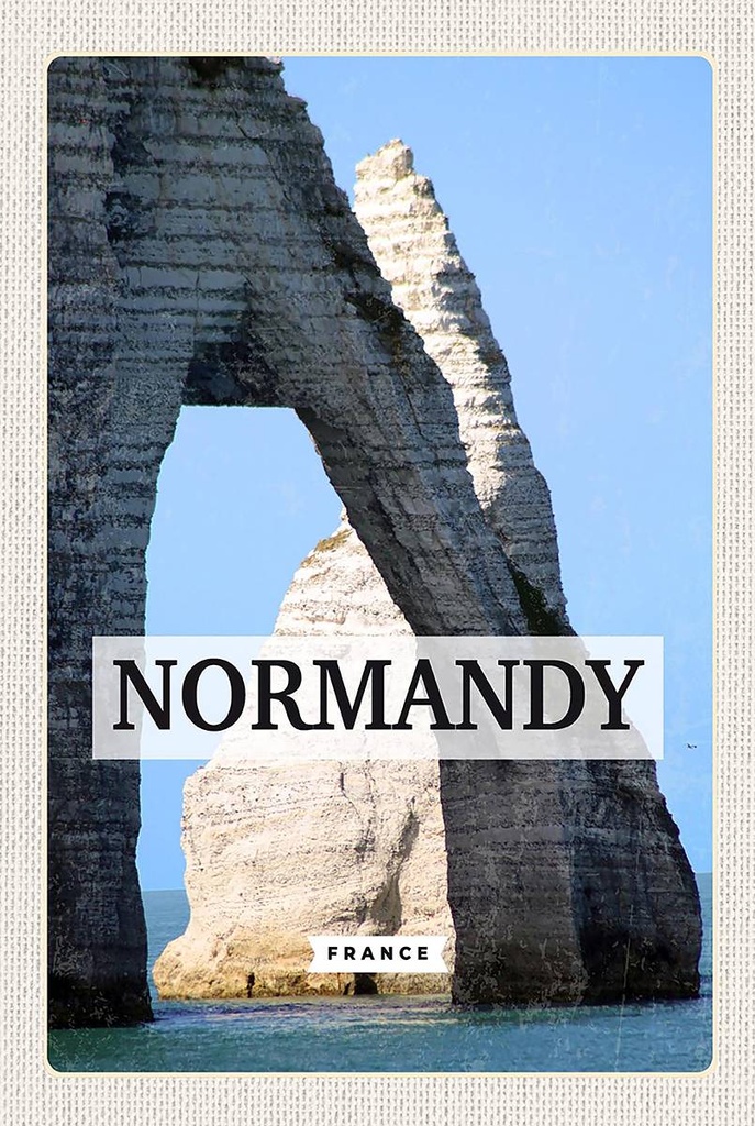 Holzschild 18x12 cm Normandy France Reiseziel Geschenk Bildmotiv Reisemotiv Abenteuer Reisen