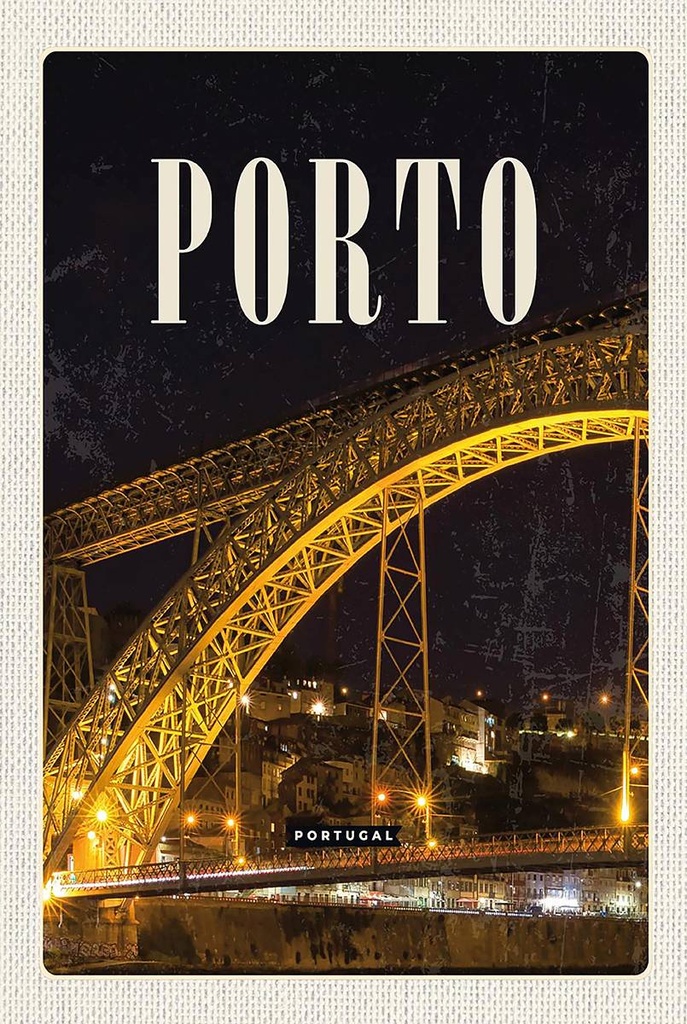 Holzschild 18x12 cm Porto Portugal Brücke Nacht Bild Bildmotiv Reisemotiv Abenteuer Reisen