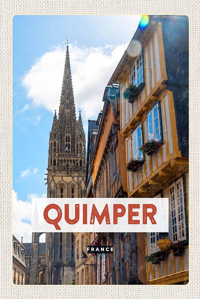 Holzschild 18x12 cm Quimper France Kathedrale Geschenk Bildmotiv Reisemotiv Abenteuer Reisen