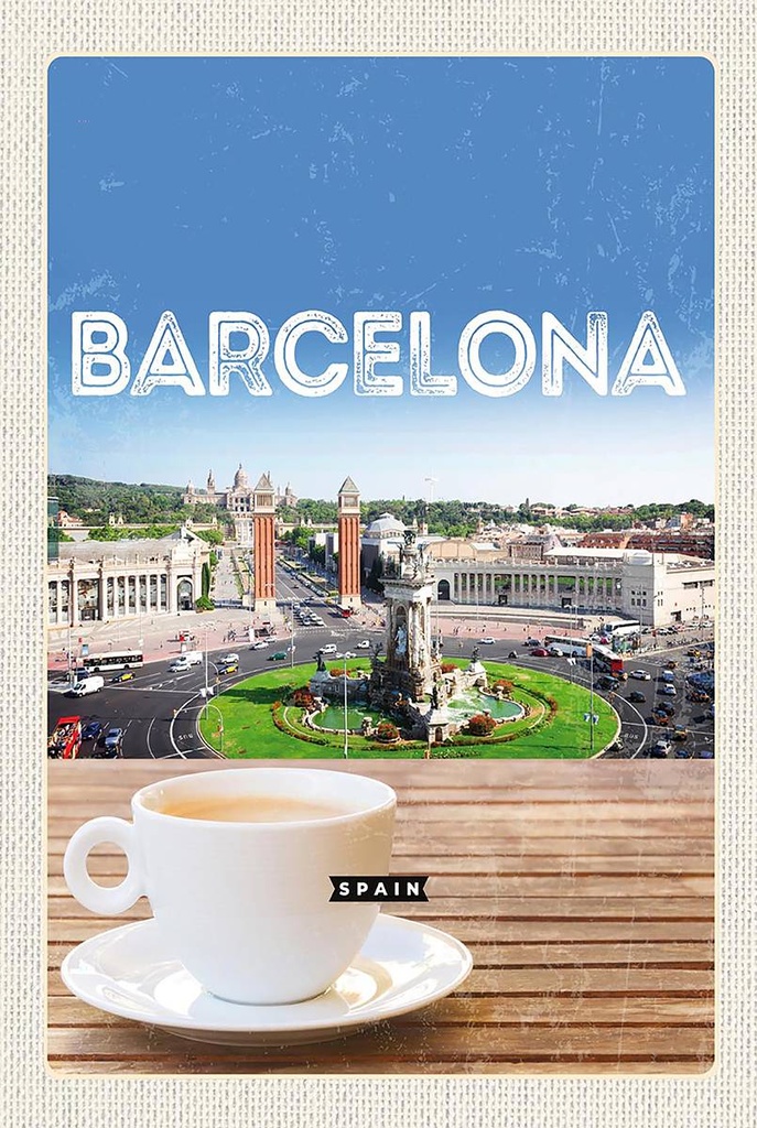 Holzschild 18x12 cm Barcelona Spain Panorama Bild Kaffee Bildmotiv Reisemotiv Abenteuer Reisen