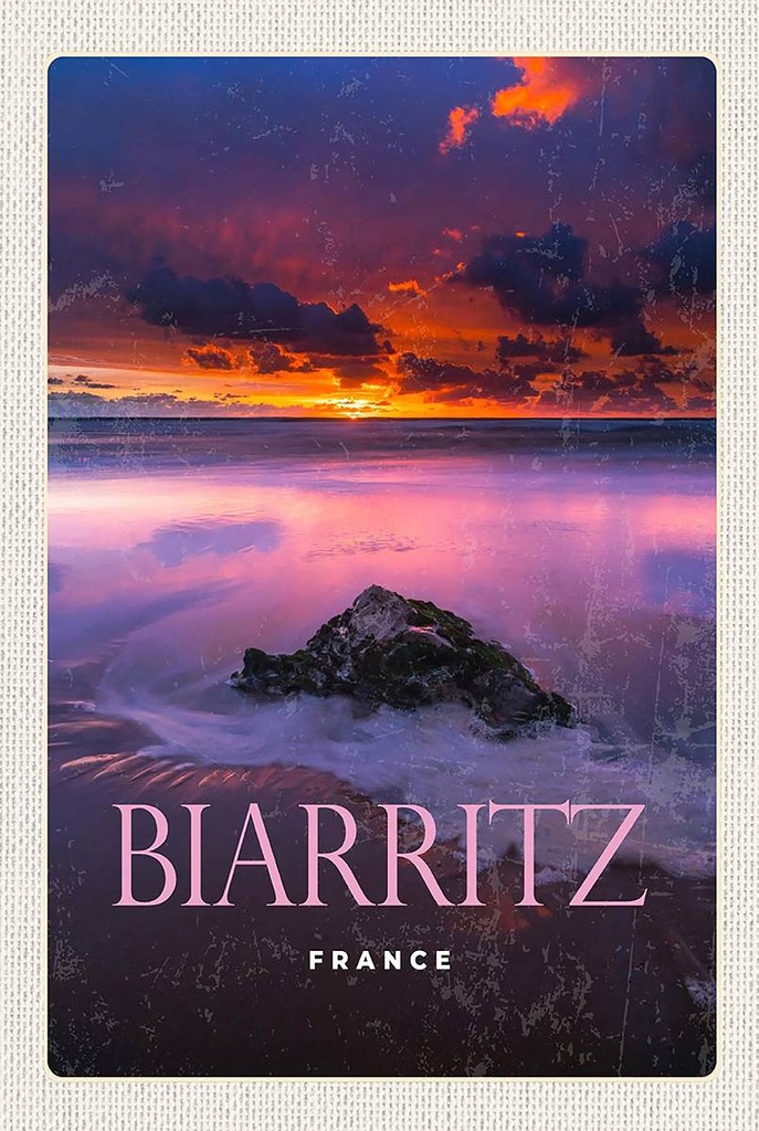 Holzschild 18x12 cm Biarritz France Sonnenuntergang Bildmotiv Reisemotiv Abenteuer Reisen