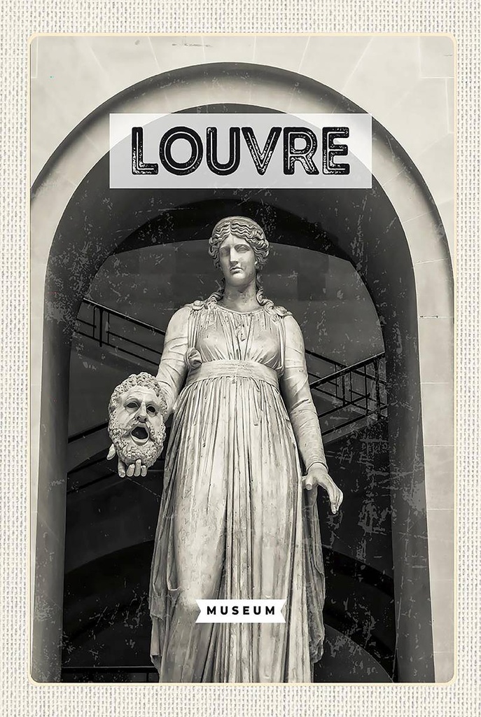 Holzschild 18x12 cm Louvre Museum Reiseziel Tourism Retro Bildmotiv Reisemotiv Abenteuer Reisen