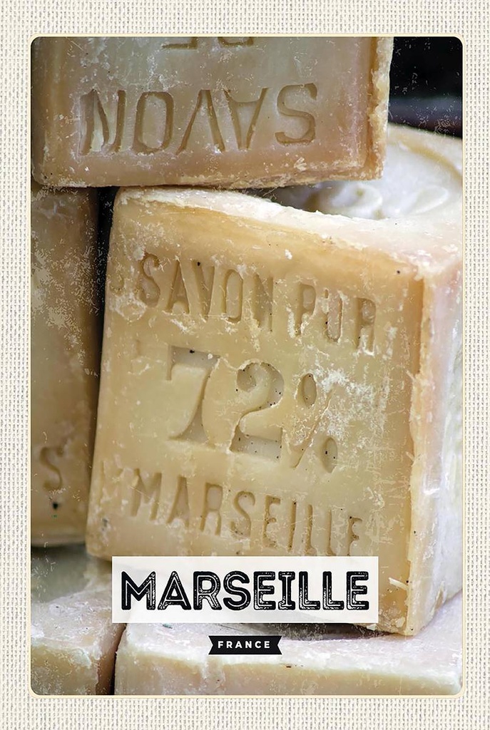 Holzschild 18x12 cm Marseille France Savon pur 72% Bildmotiv Reisemotiv Abenteuer Reisen