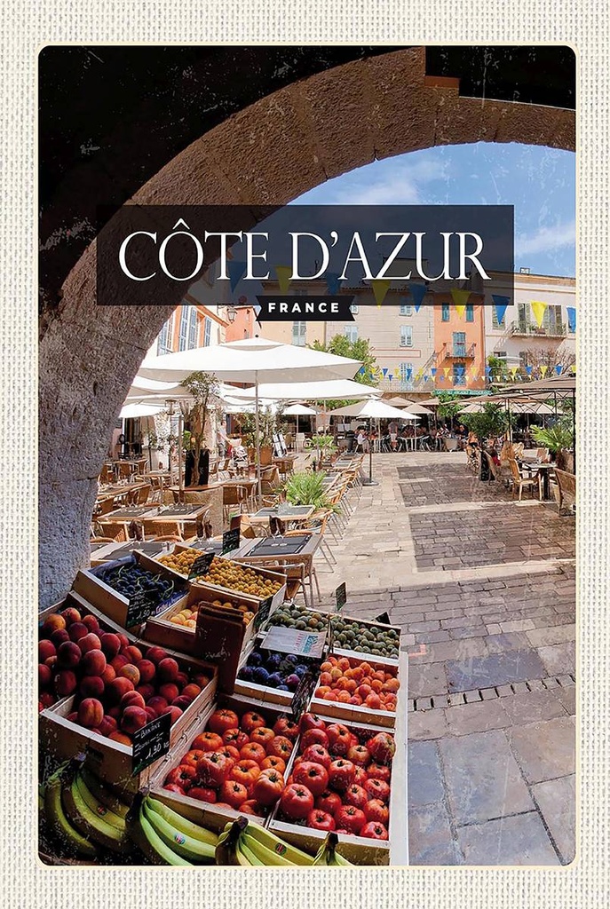 Holzschild 18x12 cm Cote d'azur France Obstmarkt Cafe Bildmotiv Reisemotiv Abenteuer Reisen