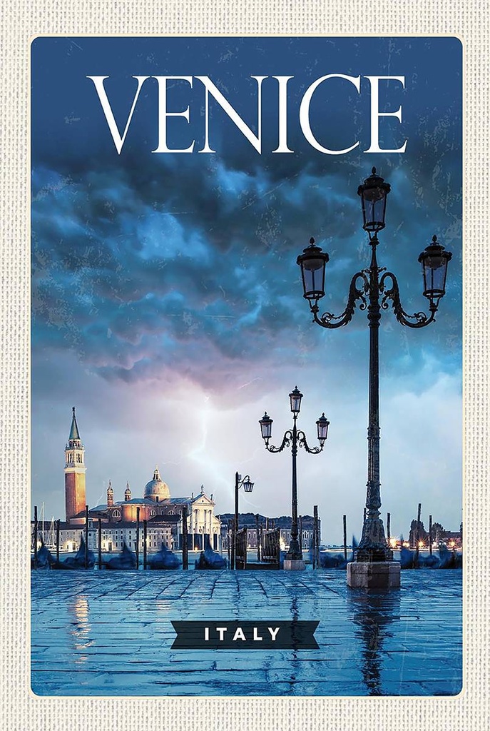 Holzschild 18x12 cm Venice Italy Poster Blitz Gewitter Bildmotiv Reisemotiv Abenteuer Reisen