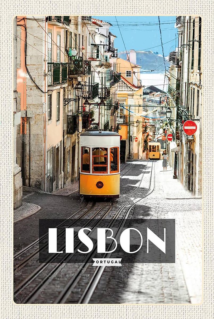 Holzschild 18x12 cm Lisbon Portugal Straßenbahn Bildmotiv Reisemotiv Abenteuer Reisen