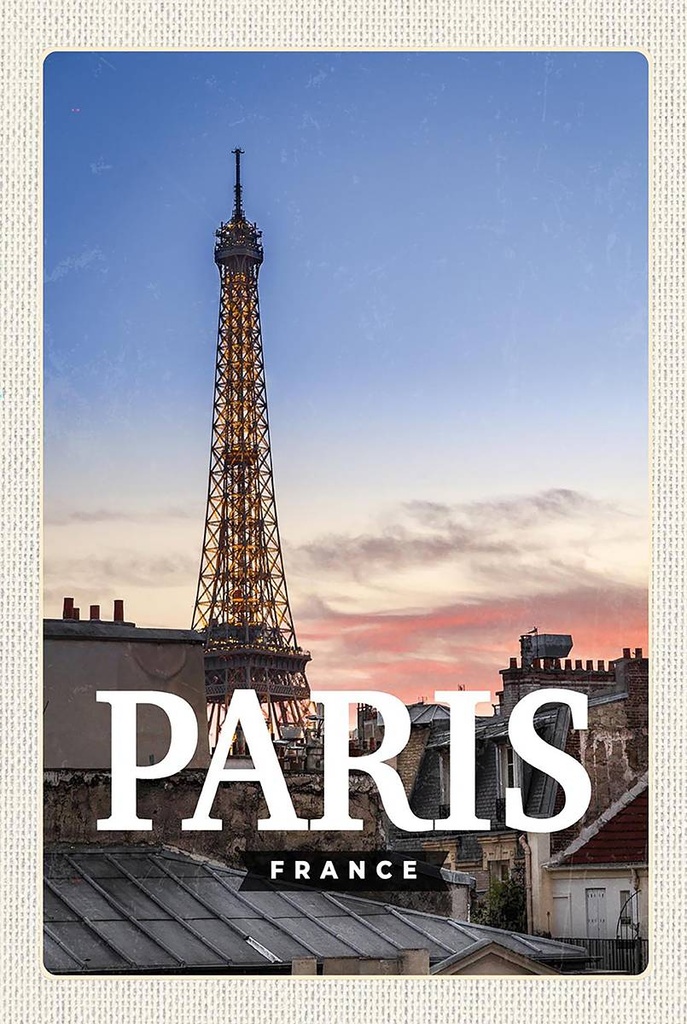 Holzschild 18x12 cm Paris France Sonnenuntergang Bildmotiv Reisemotiv Abenteuer Reisen