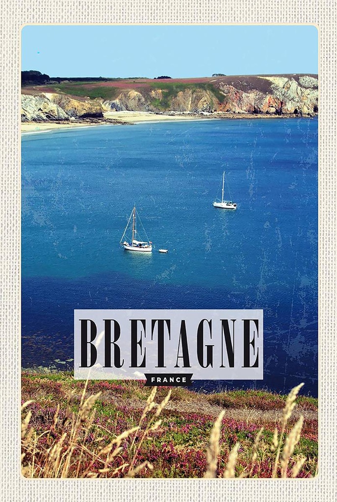 Holzschild 18x12 cm Bretagne FrancePoster Bildmotiv Reisemotiv Abenteuer Reisen