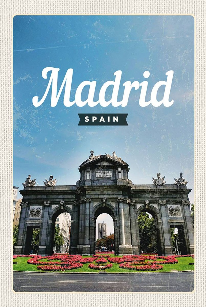 Holzschild 18x12 cm Madrid Spain Retro Poster Errinerungen Bildmotiv Reisemotiv Abenteuer Reisen