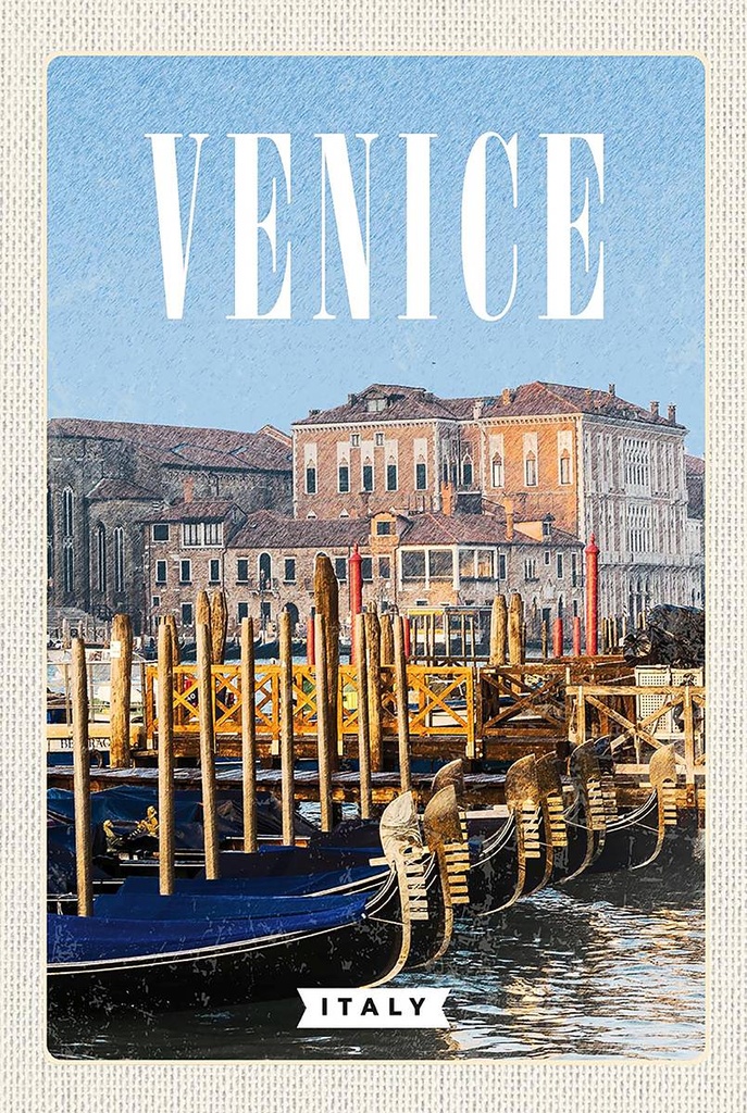 Holzschild 18x12 cm Venice Italy Venedig Italien Retro Bildmotiv Reisemotiv Abenteuer Reisen