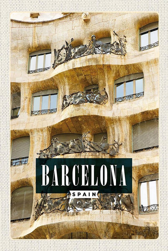 Holzschild 18x12 cm Barcelona Spanien Architeltur Bildmotiv Reisemotiv Abenteuer Reisen