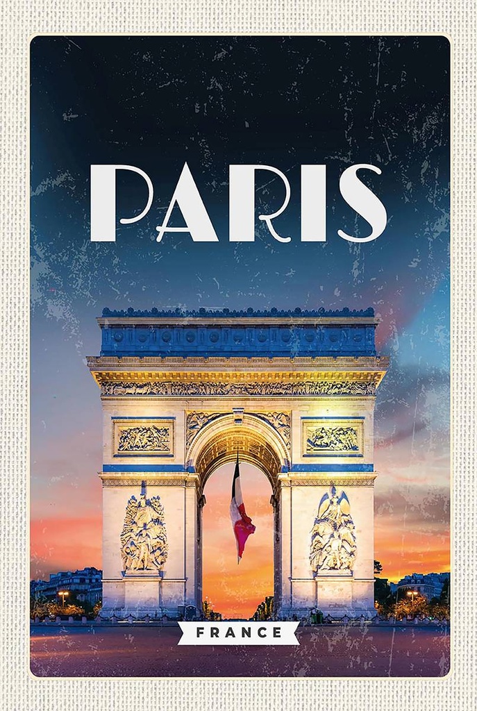 Holzschild 18x12 cm Paris France Arc de Triomphe Retro Bildmotiv Reisemotiv Abenteuer Reisen