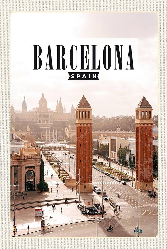 Holzschild 18x12 cm Barcelona Spanien Panorama Bildmotiv Reisemotiv Abenteuer Reisen