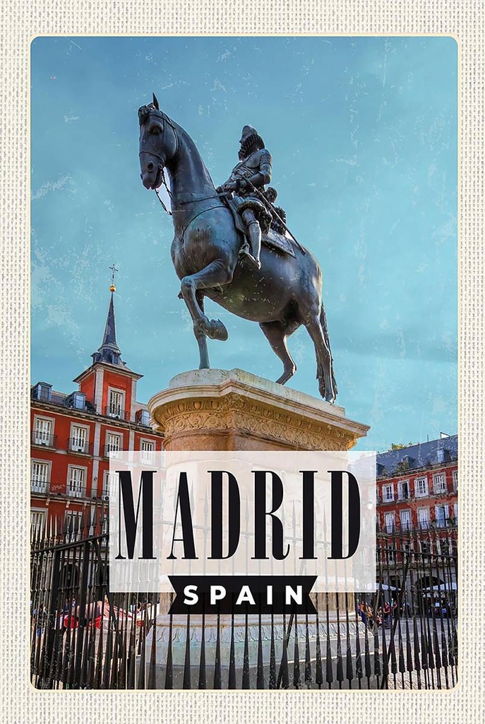 Holzschild 18x12 cm Madrid Spanien Panorama Bildmotiv Reisemotiv Abenteuer Reisen
