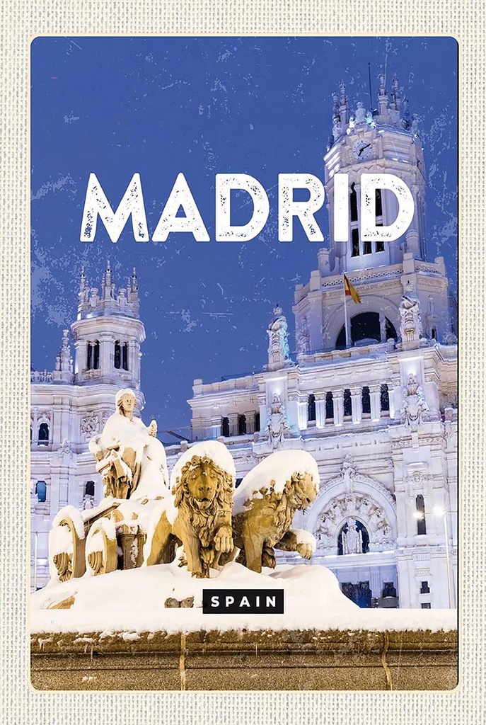 Holzschild 18x12 cm Madrid Spanien Winter Nacht Trip Bildmotiv Reisemotiv Abenteuer Reisen