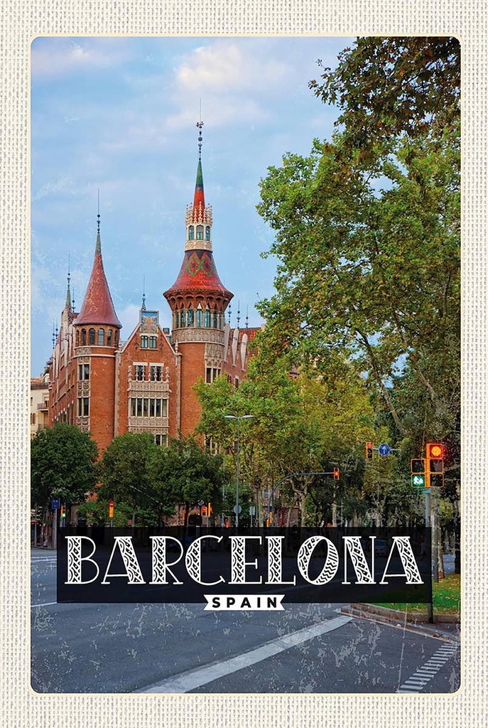 Holzschild 18x12 cm Barcelona SpanienInnenstadt Bildmotiv Reisemotiv Abenteuer Reisen