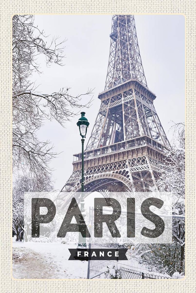 Holzschild 18x12 cm Paris Frankreich Eiffelturm Schnee