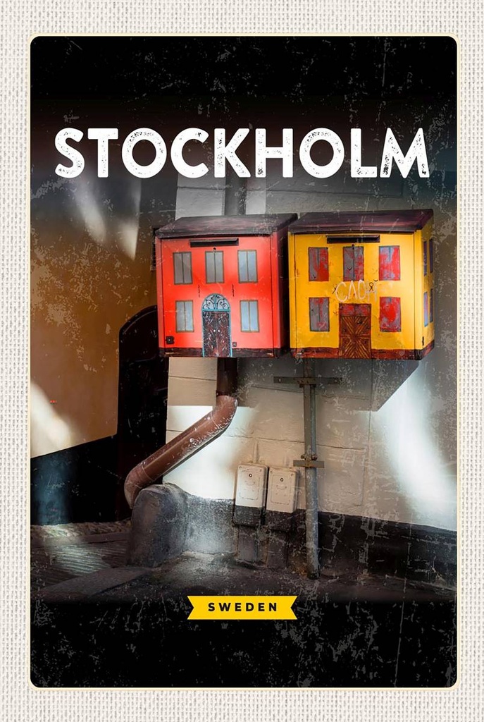 Holzschild 18x12 cm Stockholm Schweden Haus Kunst Bildmotiv Reisemotiv Abenteuer Reisen