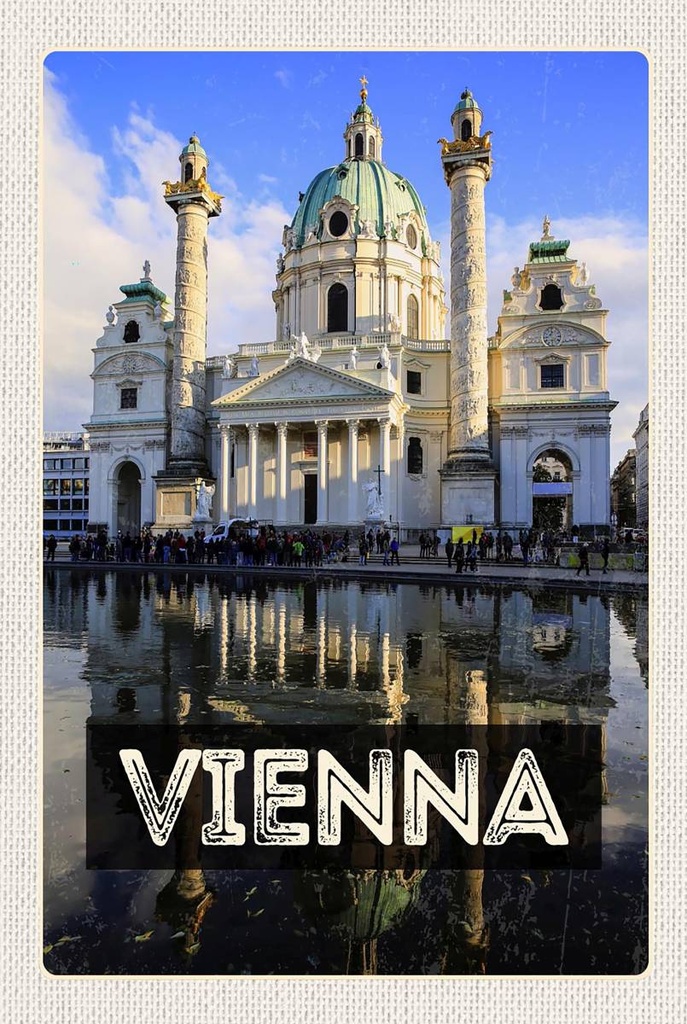Holzschild 18x12 cm Wien Österreich Karlskirche Reise Bildmotiv Reisemotiv Abenteuer Reisen