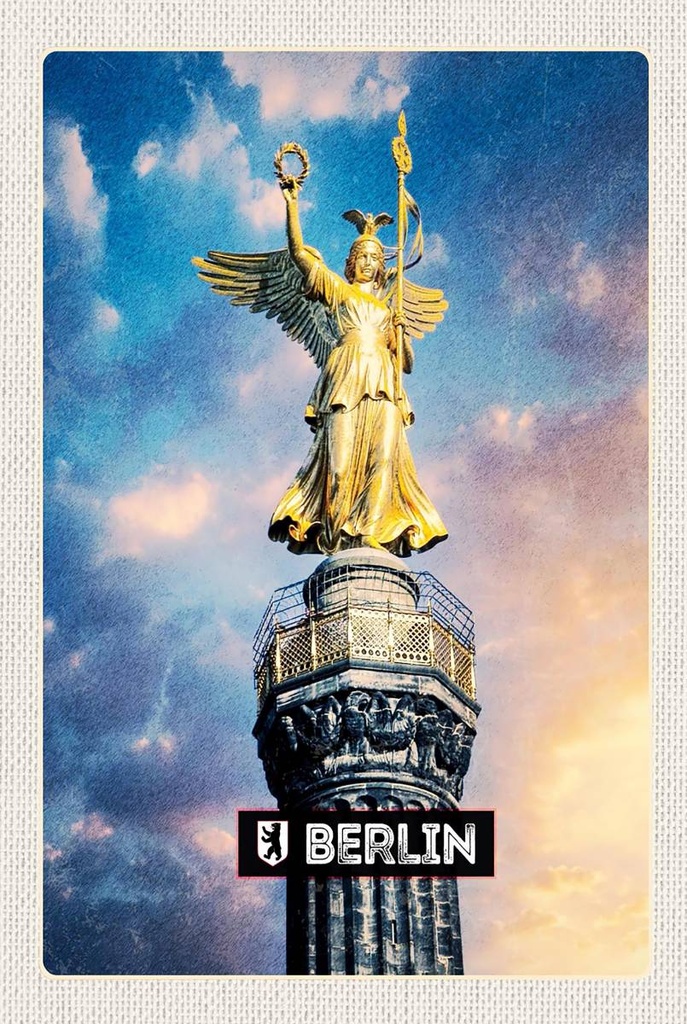 Holzschild 18x12 cm Berlin DE Alexanderplatz Siegessäule Bildmotiv Reisemotiv Abenteuer Reisen