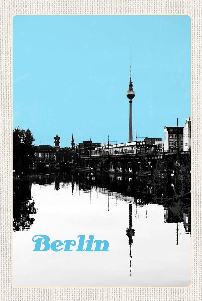 Holzschild 18x12 cm Berlin Deutschland schwarz weiß Fluss Bildmotiv Reisemotiv Abenteuer Reisen