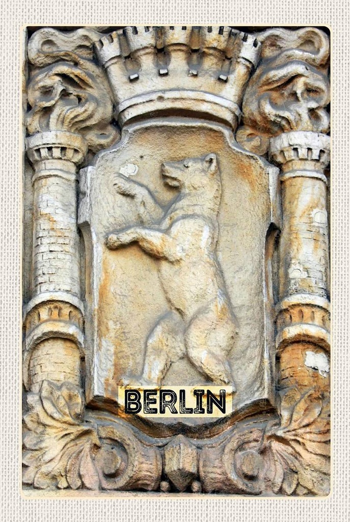 Holzschild 18x12 cm Berlin Deutschland Wappen Skulptur Bildmotiv Reisemotiv Abenteuer Reisen