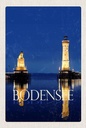 Holzschild 18x12 cm Bodensee Deutschland Leuchtturm Nacht Bildmotiv Reisemotiv Abenteuer Reisen