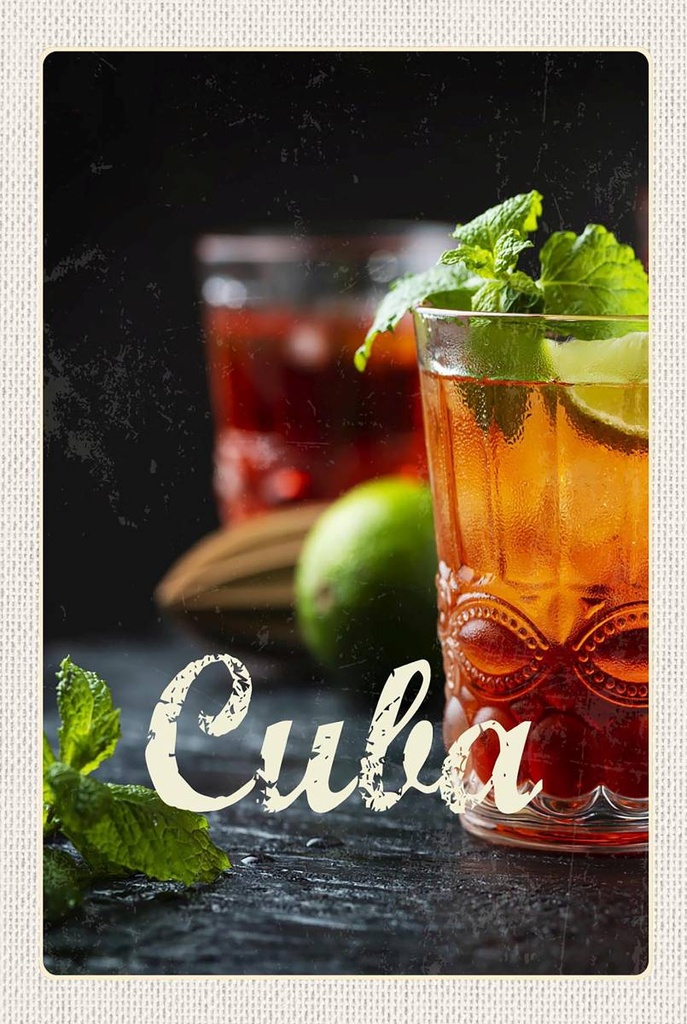 Holzschild 18x12 cm Cuba Karibik Cocktail Limette Minze Bildmotiv Reisemotiv Abenteuer Reisen