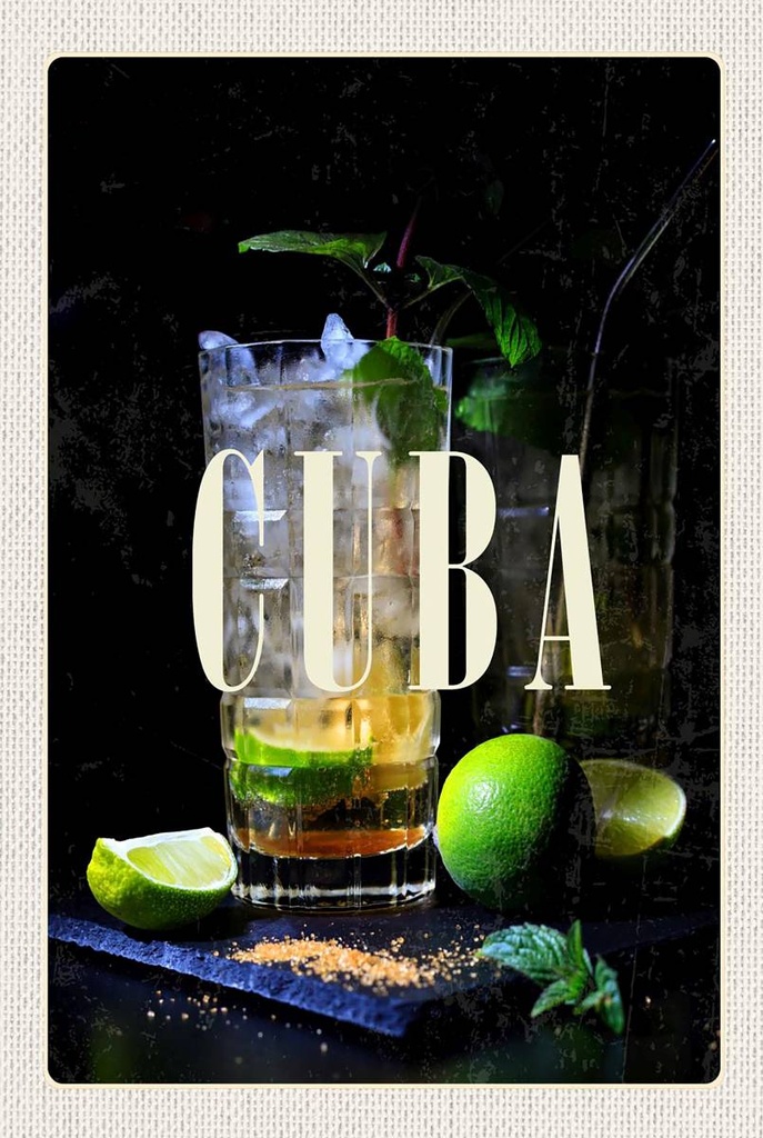 Holzschild 18x12 cm Cuba Karibik Cocktail Limette Bildmotiv Reisemotiv Abenteuer Reisen