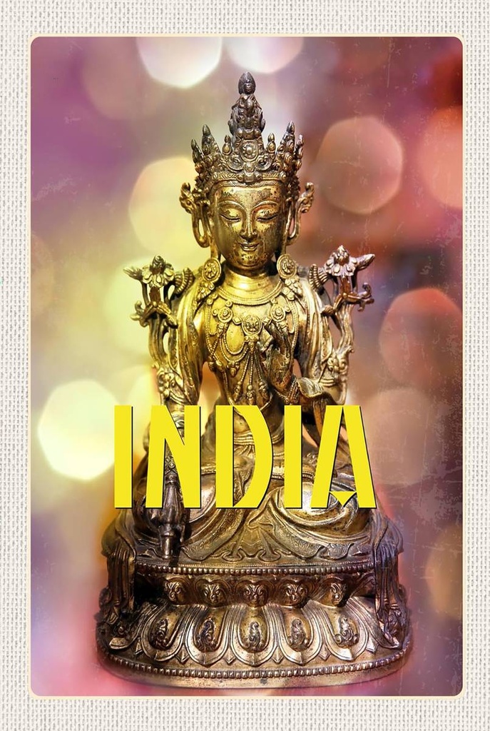 Holzschild 18x12 cm Indien Skulptur Buddhistische Göttin Bildmotiv Reisemotiv Abenteuer Reisen