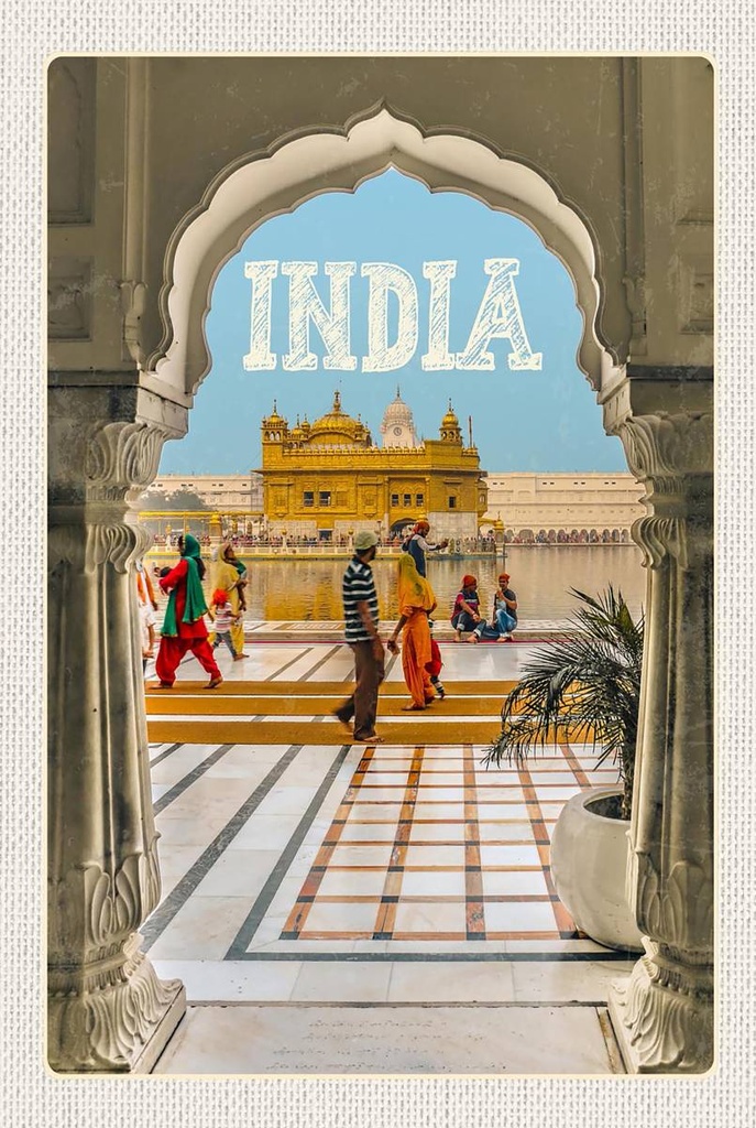 Holzschild 18x12 cm Indien Goldener Tempel Amritsar Bildmotiv Reisemotiv Abenteuer Reisen