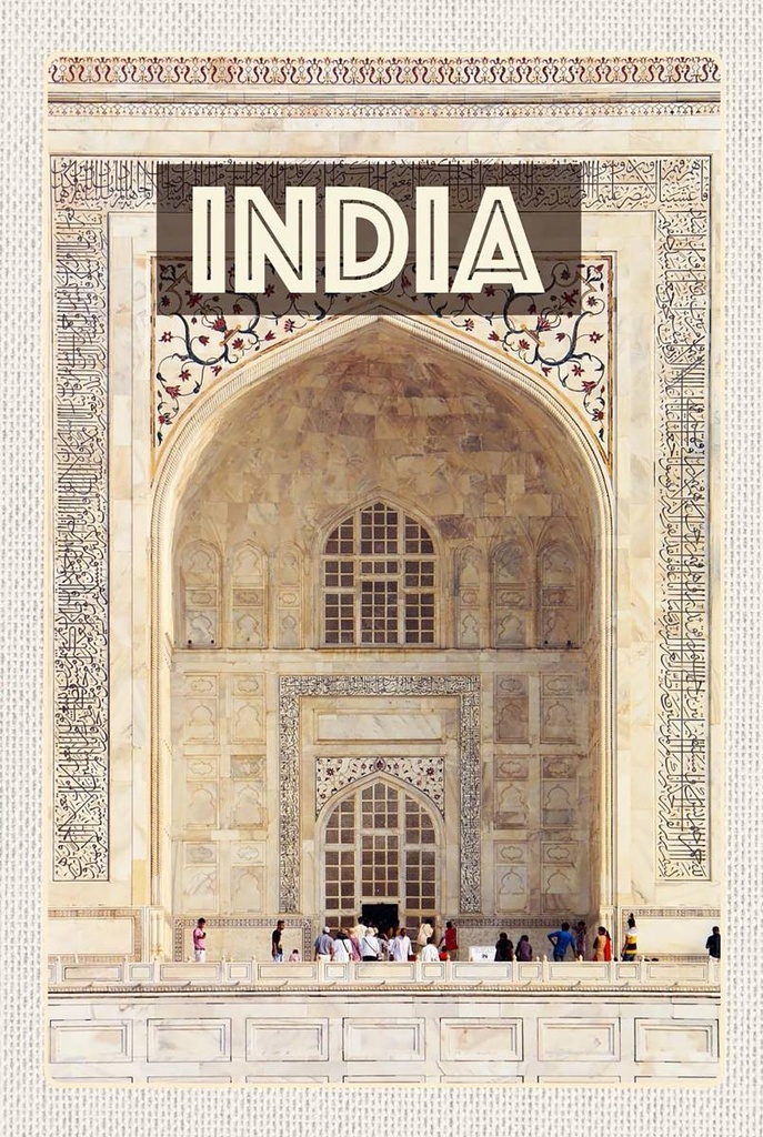 Holzschild 18x12 cm Indien Moschee Eingang Islam Menschen Bildmotiv Reisemotiv Abenteuer Reisen