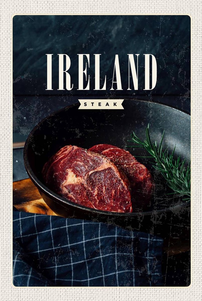 Holzschild 18x12 cm Irland Steak angebraten Pfeffer Bildmotiv Reisemotiv Abenteuer Reisen
